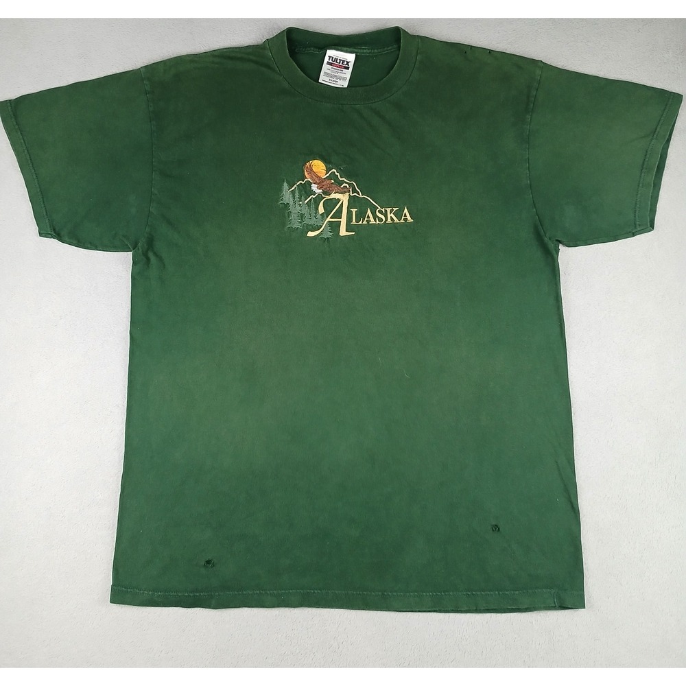Vintage Alaska Graphic T-Shirt Mens XL Nature Tee Mountain Tultex Green 90s